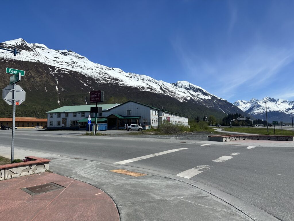 Photo of Mountain Sky Hotel in Valdez from across the street.