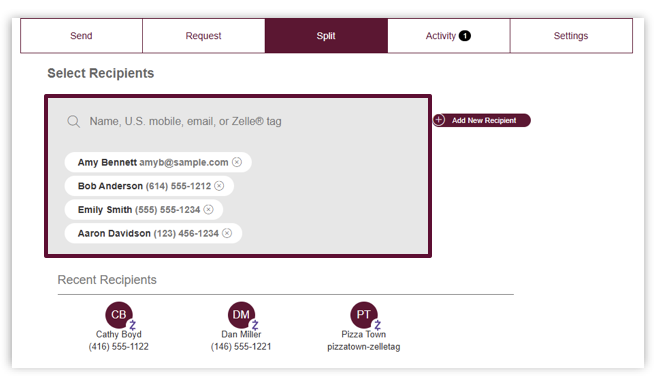 Zelle - Select Split Tab